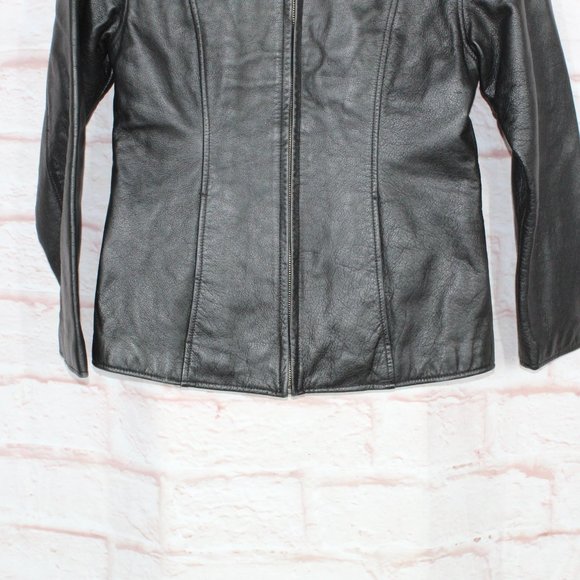 Wilsons Black Nylon Lined Zip Up Insulated Genuine Leather Jacket Size M - Picture 3 of 12